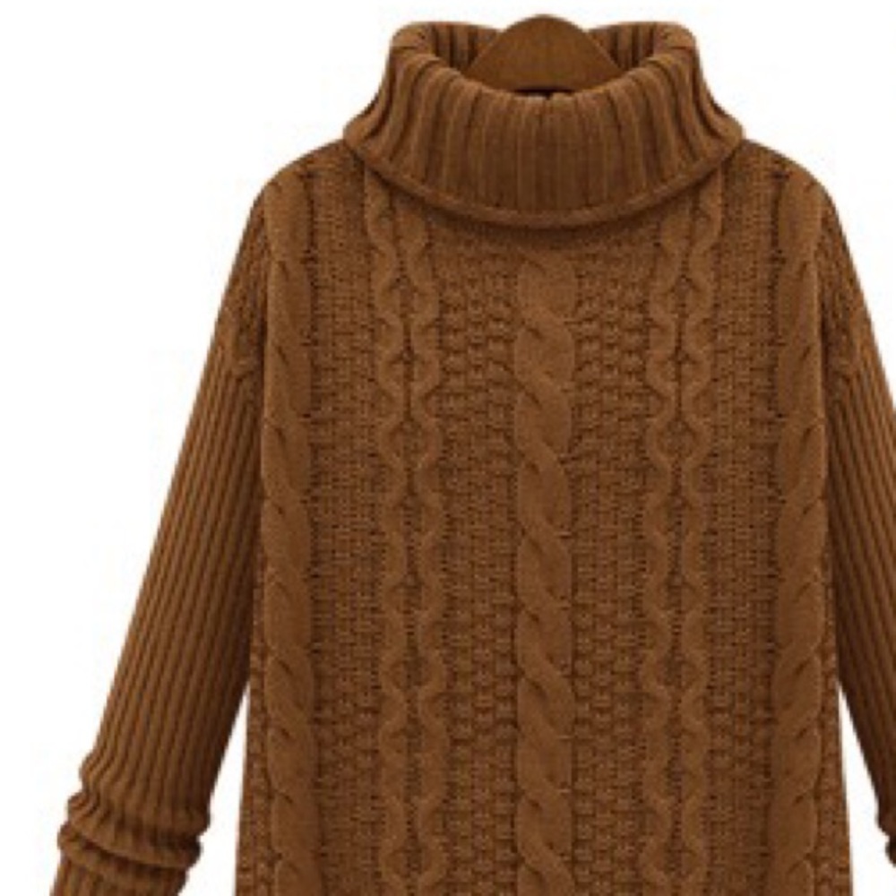Brown cabled turtleneck sweater - Picture 2 of 5